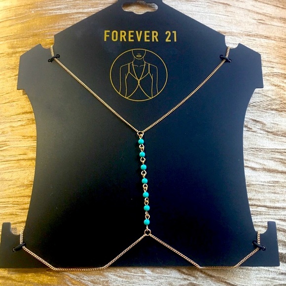 NEW Bodice Body Chain Jewelry Turquoise Bead Gold - Picture 1 of 3